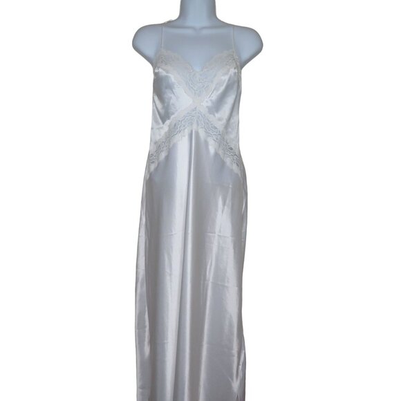 Vintage 80s White Lace Satin Slip Nightgown Robe Peignoir Set Wedding Honeymoon - Picture 6 of 16